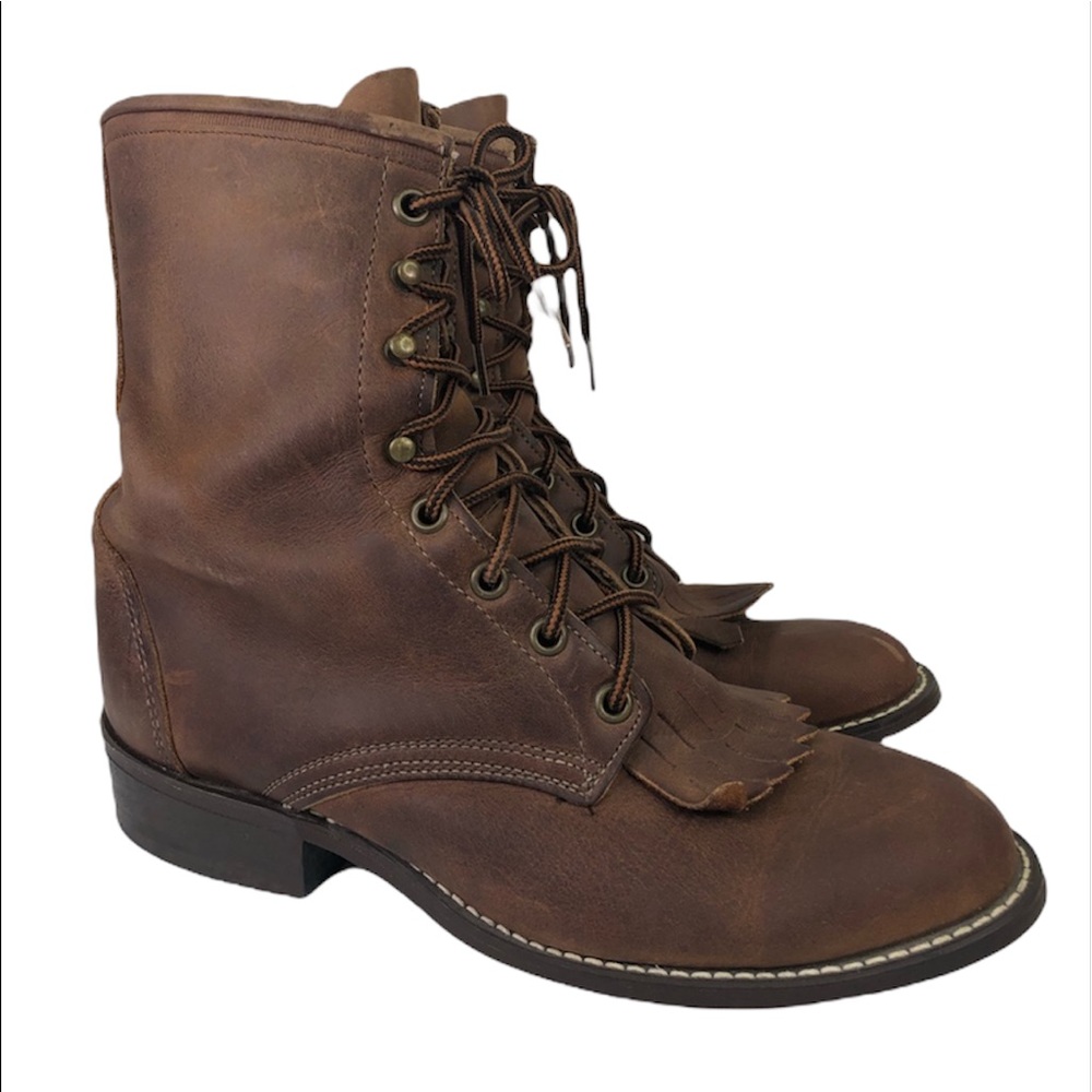 Laredo Brown Leather Lace Up Kiltie Boots Size 8M